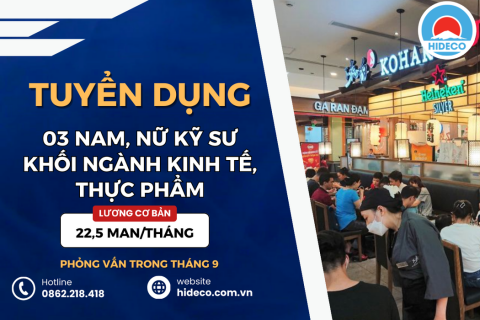 TUYỂN 03 NAM, NỮ KỸ SƯ KHỐI NGÀNH KINH TẾ, THỰC PHẨM