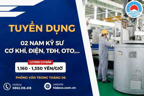 HD5462 TUYỂN 02 NAM KỸ SƯ CƠ KHÍ, ĐIỆN, TĐH, OTO, CẮT GỌT LK