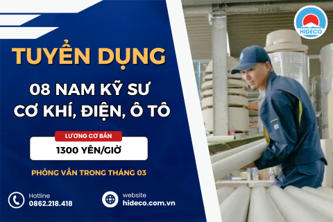 HD5300 TUYỂN 8 NAM KỸ SƯ CƠ KHÍ, ĐIỆN, ĐIỆN TỬ, Ô TÔ