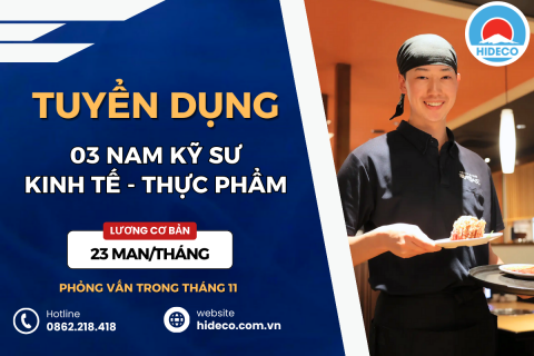 HD4106 - TUYỂN 03 NAM KỸ SƯ KINH TẾ - THỰC PHẨM LÀM VIỆC TẠI NHẬT