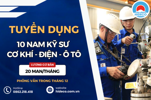 HD4165 TUYỂN 10 NAM KỸ SƯ CƠ KHÍ - ĐIỆN - Ô TÔ - TỰ ĐỘNG HOÁ LÀM VIỆC TẠI NHẬT