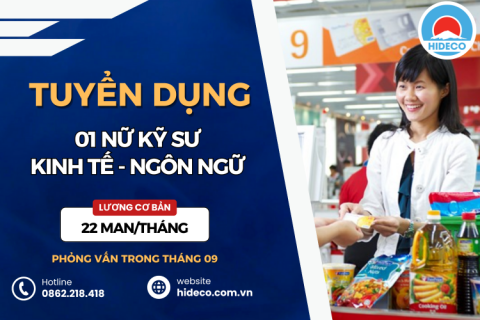 HD4915 TUYỂN 01 NỮ KỸ SƯ KINH TẾ - KINH DOANH - KHÁCH SẠN - NGÔN NGỮ