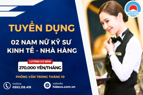 HD4946 TUYỂN 02 NAM NỮ KỸ SƯ KINH TẾ - NHÀ HÀNG - KHÁCH SẠN - THỰC PHẨM