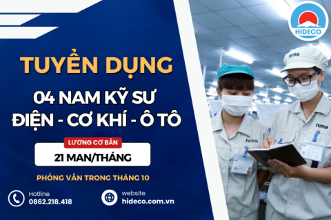 HD4996 TUYỂN 04 NAM KỸ SƯ CƠ KHÍ - ĐIỆN TỬ - Ô TÔ - TỰ ĐỘNG HOÁ