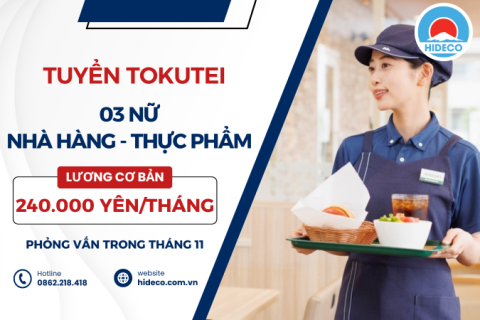 D3609 TUYỂN 03 NỮ TOKUTEI NHÀ HÀNG - THỰC PHẨM