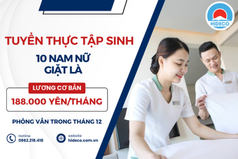H1294 TUYỂN 10 NAM NỮ THỰC TẬP SINH THAO TÁC VẬN HÀNH HỆ THỐNG GIẶT LÀ