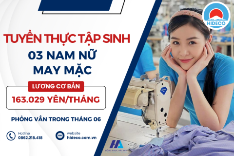 H1135 TUYỂN 03 NỮ THỰC TẬP SINH MAY MẶC LÀM VIỆC TẠI NHẬT