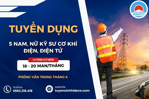 TUYỂN 5 NAM, NỮ KỸ SƯ CƠ KHÍ, ĐIỆN, ĐIỆN TỬ,...