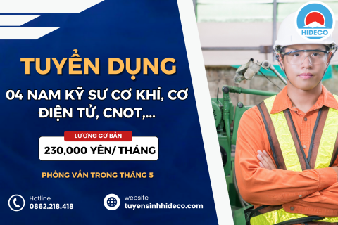 TUYỂN 4 NAM KỸ SƯ CƠ KHÍ, CƠ ĐIỆN TỬ, CNOT, ĐIỆN,...