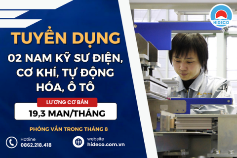 TUYỂN 02 NAM KỸ SƯ ĐIỆN, CƠ KHÍ, TỰ ĐỘNG HÓA, Ô TÔ 