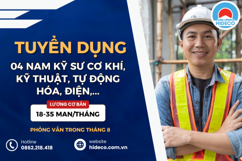 TUYỂN 04 NAM KỸ SƯ CƠ KHÍ, KỸ THUẬT, TỰ ĐỘNG HÓA, ĐIỆN