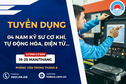 TUYỂN 04 NAM KỸ SƯ CƠ KHÍ, TỰ ĐỘNG HÓA, ĐIỆN, ĐIỆN TỬ