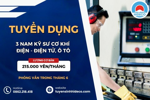 TUYỂN 4 NAM KỸ SƯ CƠ KHÍ, ĐIỆN - ĐIỆN TỬ, TỰ ĐỘNG HÓA