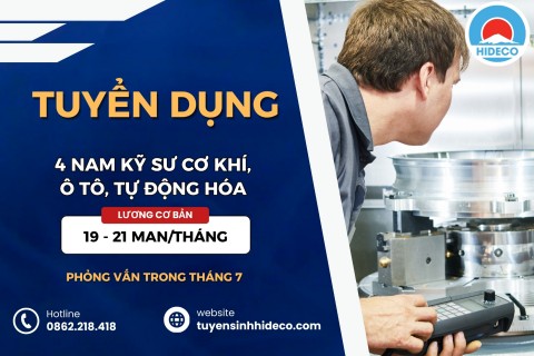 TUYỂN 4 NAM KỸ SƯ CƠ KHÍ, Ô TÔ, TỰ ĐỘNG HÓA